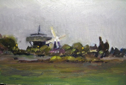 Swaffham Prior mill in oils using my pochade box
